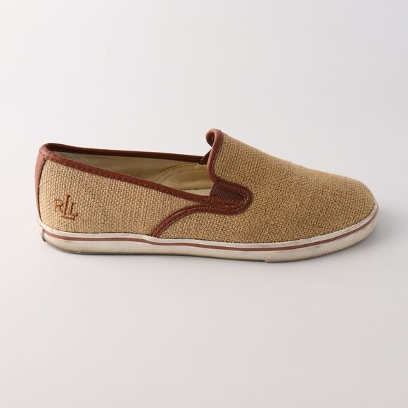 Lauren Ralph Lauren Janis Burlap Slip-On Sneakers Tan Brown Casual Preppy Sz 8.5 - Picture 8 of 11